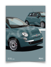 Load image into Gallery viewer, Illustration Fiat 500 Poster in various styles and sizes - Teal Blue