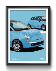 Illustration Fiat 500 Poster in various styles and sizes - Volare Blue