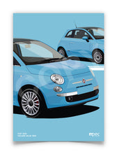 Load image into Gallery viewer, Illustration Fiat 500 Poster in various styles and sizes - Volare Blue