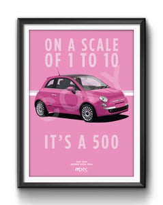 Illustration Fiat 500 Poster in various styles and sizes - Barbie Rosa