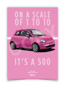 Illustration Fiat 500 Poster in various styles and sizes - Barbie Rosa