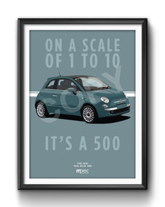 Illustration Fiat 500 Poster in various styles and sizes - Teal Blue