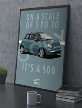 Load image into Gallery viewer, Illustration Fiat 500 Poster in various styles and sizes - Teal Blue