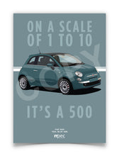 Load image into Gallery viewer, Illustration Fiat 500 Poster in various styles and sizes - Teal Blue