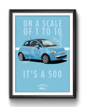 Load image into Gallery viewer, Illustration Fiat 500 Poster in various styles and sizes - Volare Blue