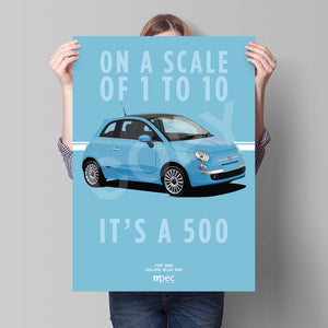 Illustration Fiat 500 Poster in various styles and sizes - Volare Blue