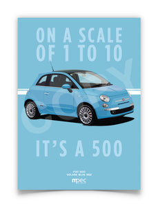 Illustration Fiat 500 Poster in various styles and sizes - Volare Blue