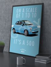 Load image into Gallery viewer, Illustration Fiat 500 Poster in various styles and sizes - Volare Blue