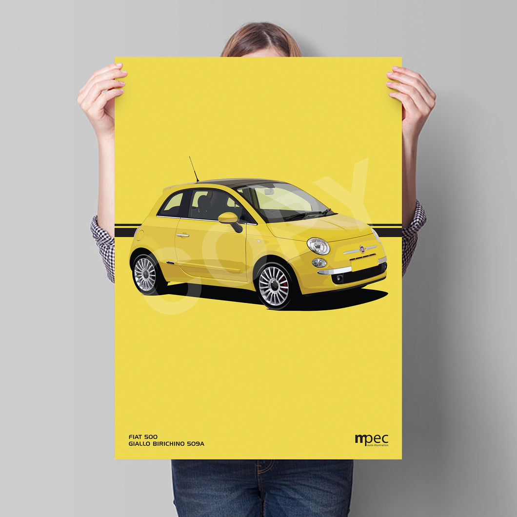 Illustration Fiat 500 Poster in various styles and sizes -  Giallo Birichino