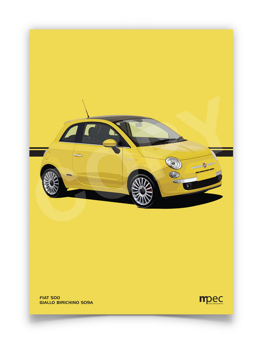 Illustration Fiat 500 Poster in various styles and sizes -  Giallo Birichino
