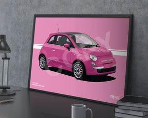 Illustration Fiat 500 Poster in various styles and sizes - Barbie Rosa