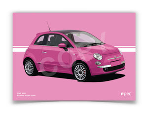 Illustration Fiat 500 Poster in various styles and sizes - Barbie Rosa