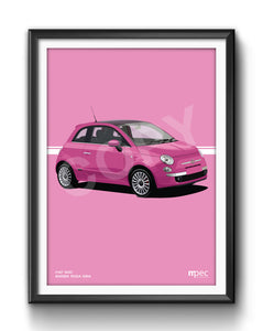 Illustration Fiat 500 Poster in various styles and sizes - Barbie Rosa