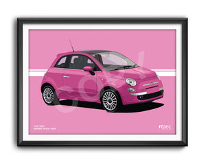 Illustration Fiat 500 Poster in various styles and sizes - Barbie Rosa