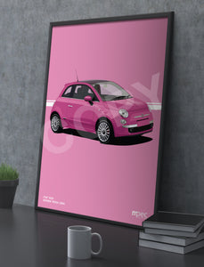 Illustration Fiat 500 Poster in various styles and sizes - Barbie Rosa
