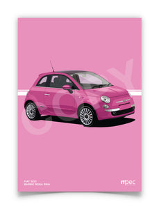 Illustration Fiat 500 Poster in various styles and sizes - Barbie Rosa