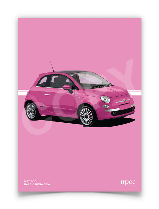 Illustration Fiat 500 Poster in various styles and sizes - Barbie Rosa