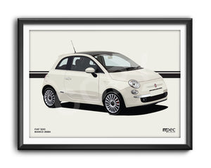 Illustration Fiat 500 Poster in various styles and sizes - Bianco