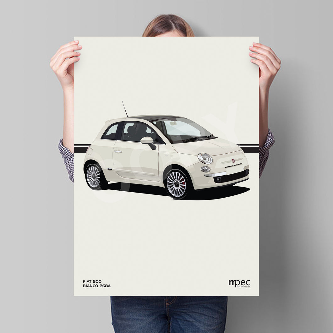 Illustration Fiat 500 Poster in various styles and sizes - Bianco