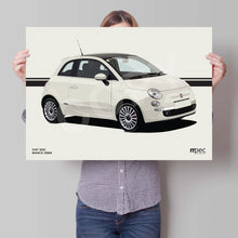 Load image into Gallery viewer, Illustration Fiat 500 Poster in various styles and sizes - Bianco