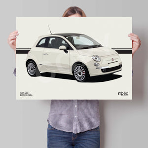 Illustration Fiat 500 Poster in various styles and sizes - Bianco