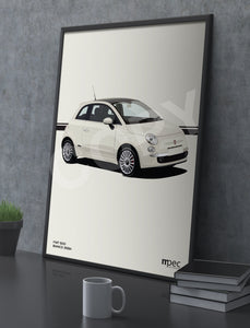 Illustration Fiat 500 Poster in various styles and sizes - Bianco