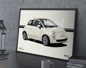 Illustration Fiat 500 Poster in various styles and sizes - Bianco