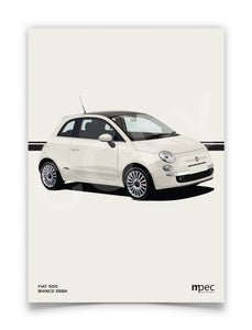Illustration Fiat 500 Poster in various styles and sizes - Bianco