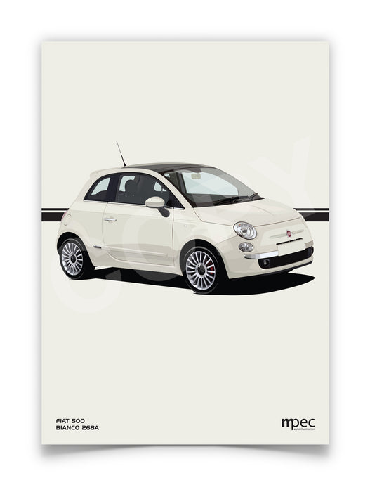 Illustration Fiat 500 Poster in various styles and sizes - Bianco