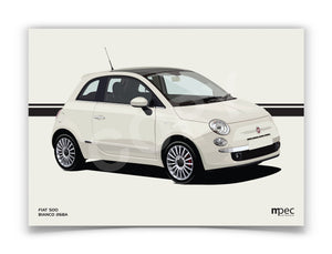 Illustration Fiat 500 Poster in various styles and sizes - Bianco