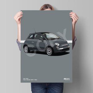 Illustration Fiat 500 Poster in various styles and sizes - Tech House Grey