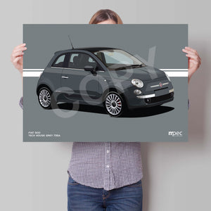Illustration Fiat 500 Poster in various styles and sizes - Tech House Grey