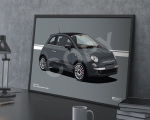 Illustration Fiat 500 Poster in various styles and sizes - Tech House Grey