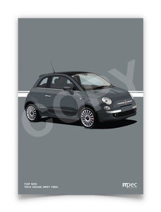 Illustration Fiat 500 Poster in various styles and sizes - Tech House Grey