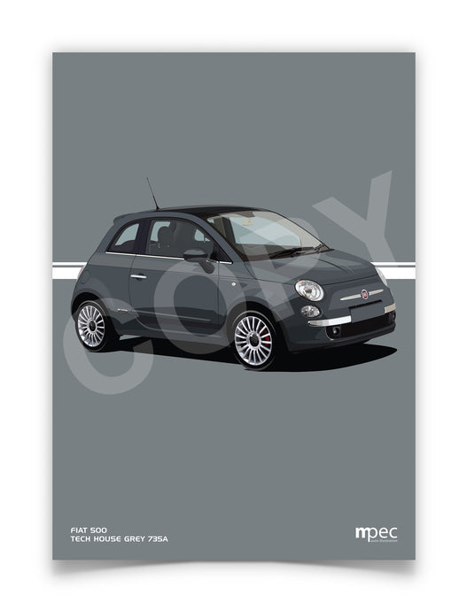 Illustration Fiat 500 Poster in various styles and sizes - Tech House Grey