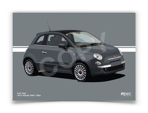 Illustration Fiat 500 Poster in various styles and sizes - Tech House Grey