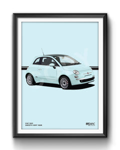 Illustration Fiat 500 Poster in various styles and sizes - Smooth Mint