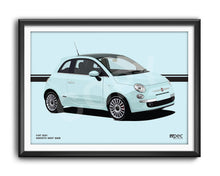 Load image into Gallery viewer, Illustration Fiat 500 Poster in various styles and sizes - Smooth Mint