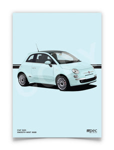 Illustration Fiat 500 Poster in various styles and sizes - Smooth Mint