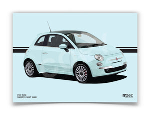 Illustration Fiat 500 Poster in various styles and sizes - Smooth Mint