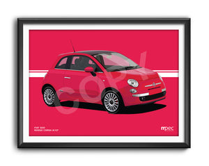 Illustration Fiat 500 Poster in various styles and sizes - Rosso