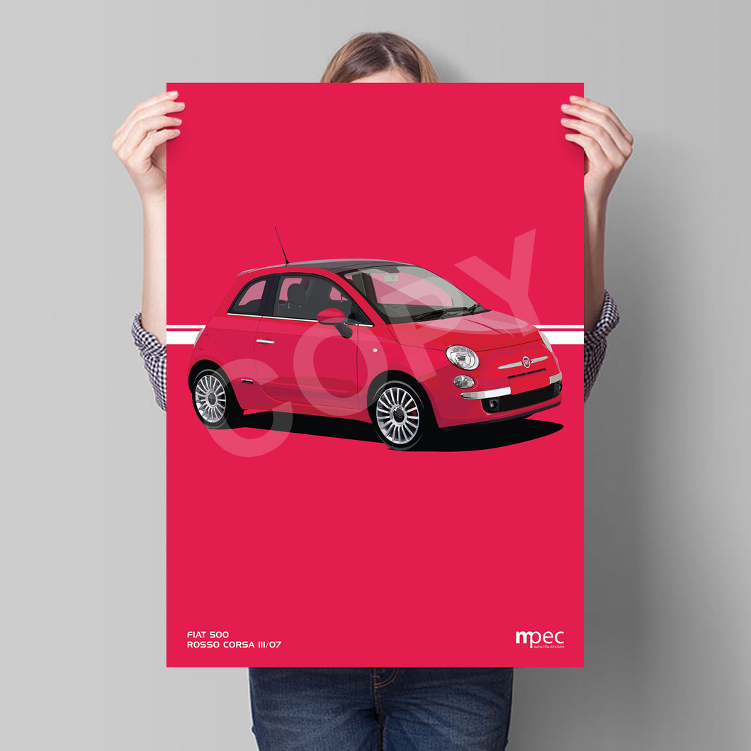 Illustration Fiat 500 Poster in various styles and sizes - Rosso