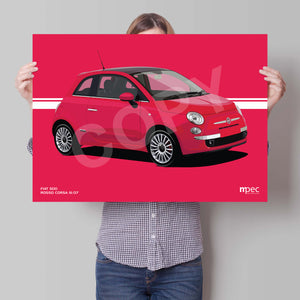 Illustration Fiat 500 Poster in various styles and sizes - Rosso
