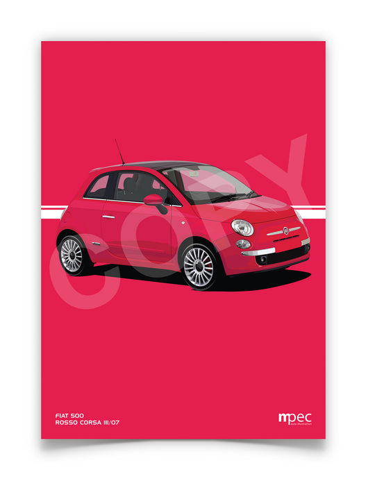 Illustration Fiat 500 Poster in various styles and sizes - Rosso