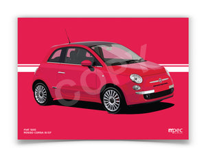 Illustration Fiat 500 Poster in various styles and sizes - Rosso
