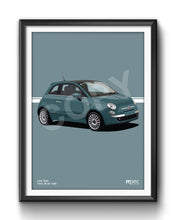 Load image into Gallery viewer, Illustration Fiat 500 Poster in various styles and sizes - Teal Blue