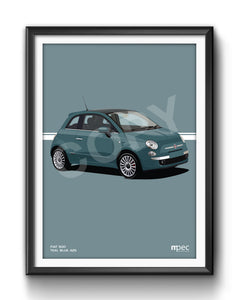 Illustration Fiat 500 Poster in various styles and sizes - Teal Blue