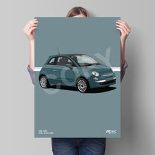 Load image into Gallery viewer, Illustration Fiat 500 Poster in various styles and sizes - Teal Blue