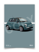 Load image into Gallery viewer, Illustration Fiat 500 Poster in various styles and sizes - Teal Blue
