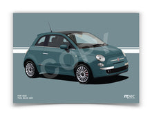 Load image into Gallery viewer, Illustration Fiat 500 Poster in various styles and sizes - Teal Blue